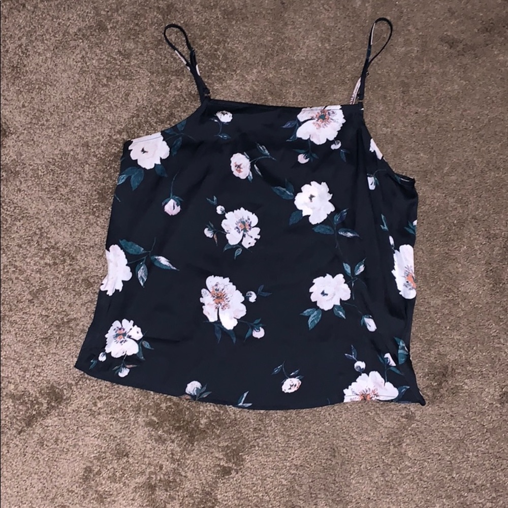 Strapless floral blouse.